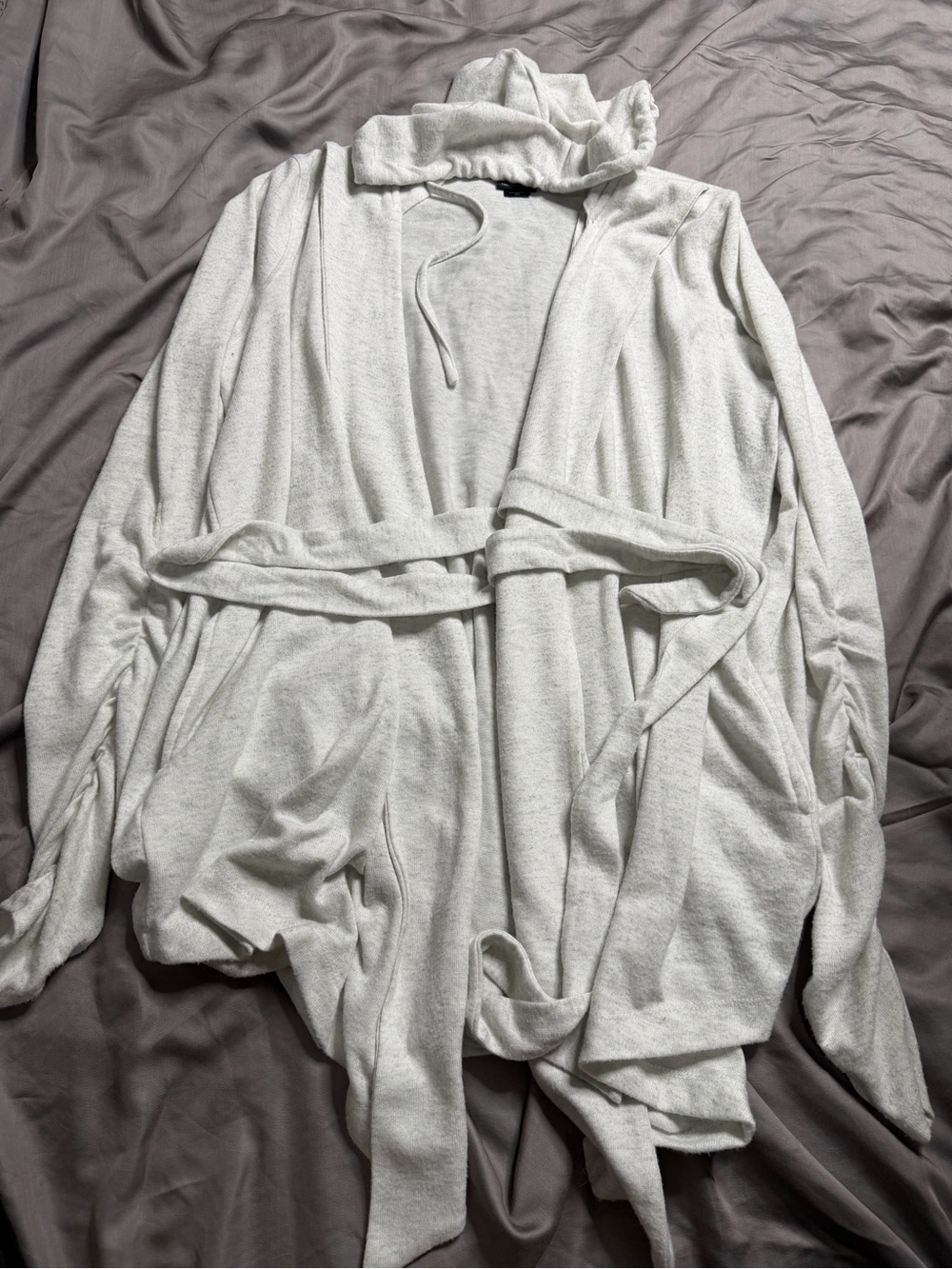 Her Universe Soft Light Gray Open-Front Cardigan with Tie Belt